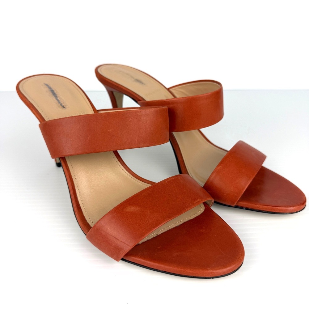 J.Crew Womens Terracotta Orange Leather Double Strap Mule Sandals Heels Size 8.5